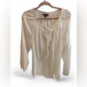 Lane Bryant NWT White Gauzy Crochet Peasant Top